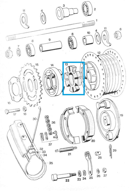 Gumeni uložak stražnjeg kotača za Tomos Apn4, Apn6, Alpino, 14TL (205754)